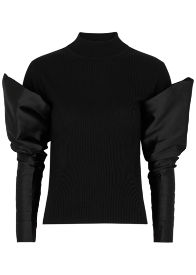 Shop Nafsika Skourti Panelled Ribbed Silk Jumper In Black