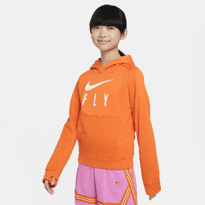 Shop Nike Big Kids' (girls') Therma-fit Basketball Hoodie In Orange