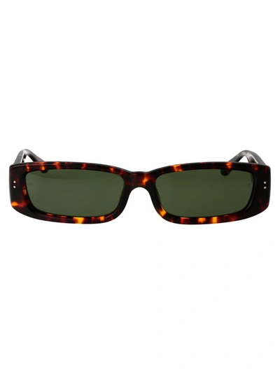Shop Linda Farrow Sunglasses In 02 Dark T-shell Light Gold Green
