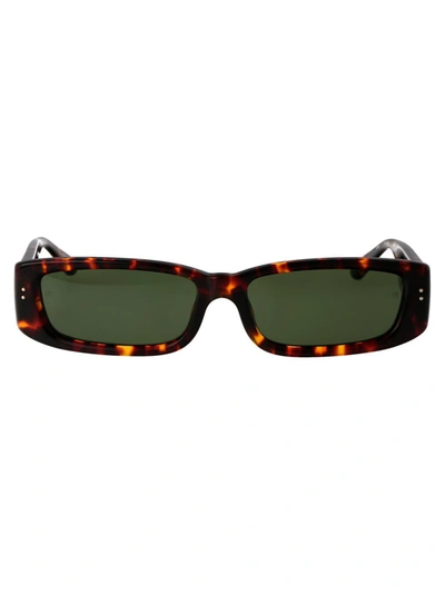 Linda Farrow Talita Sunglasses In 02 Dark T-shell Light Gold Green