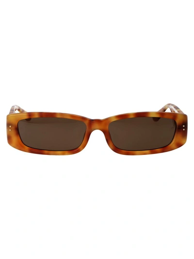 Shop Linda Farrow Sunglasses In 04 Saffron T-shell Light Gold Green