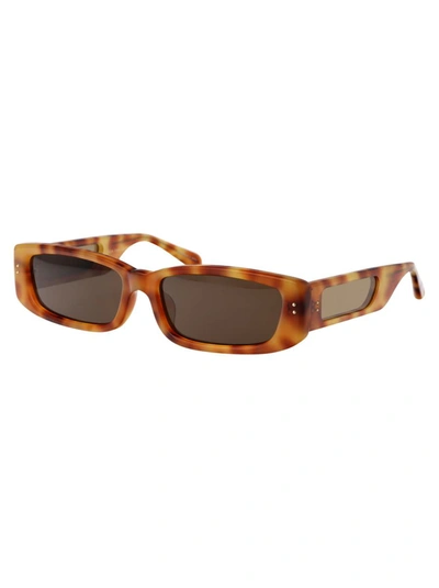 Linda Farrow Rectangular Sunglasses In 04 Saffron T-shell Light Gold Green