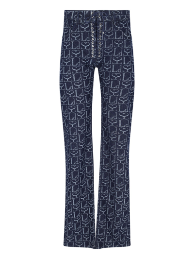 Shop Ludovic De Saint Sernin 'lace Up' Monogram Jeans In Blue