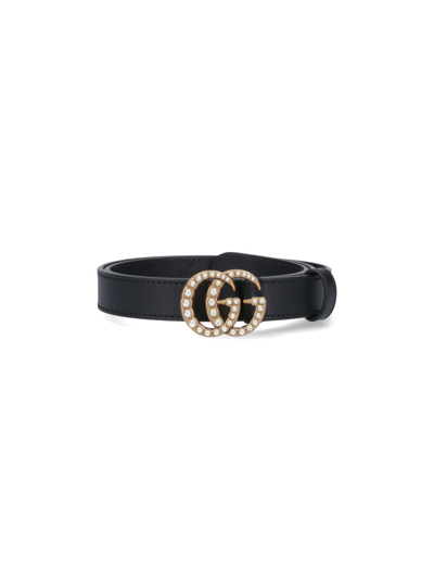Shop Gucci Belt "doppia G" Pearls In Black  