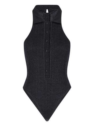 Shop Oseree One-piece Swimsuit "lumière Smoking" In Black  
