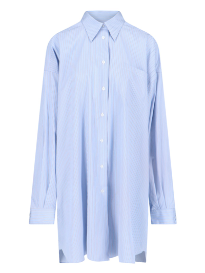Shop Maison Margiela Midi Shirt Dress In Light Blue