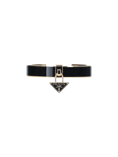 Shop Prada Logo Bracelet In Black  