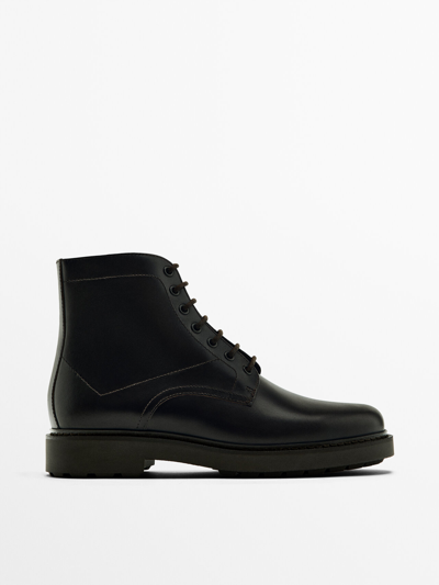 Shop Massimo Dutti Dark Brown Leather Boots