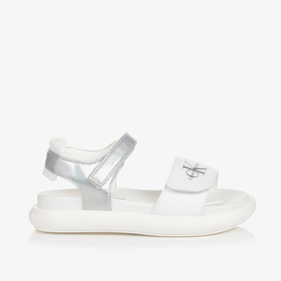 Shop Calvin Klein Girls White & Silver Velcro Sandals