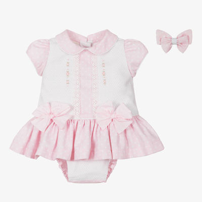 Shop Pretty Originals Girls White & Pink Polka Dot Dress Set