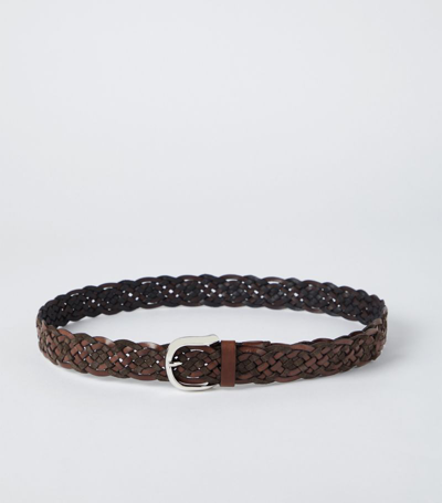 Shop Brunello Cucinelli Leather Braided Belt In Brown