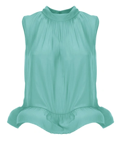 Shop Lanvin Green Charmeuse Top In Blue