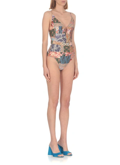 Shop Zimmermann Devi Plunge V Wire One-piece Swimsuit In Multicolor