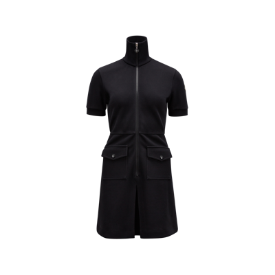 Moncler Stretch Cotton Blend Piquet Polo Dress In Black