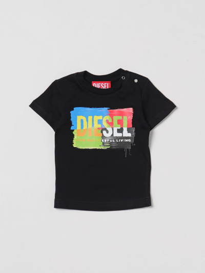 Shop Diesel T-shirt With Multicolor Logo Print In Black
