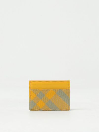 Shop Burberry Sandon Credit Card Holder In Check Fabric And Leather In Yellow