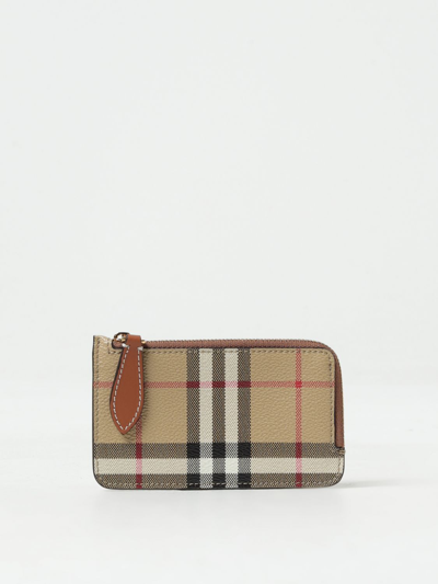 Shop Burberry Somerset Vintage Check Credit Card Holder In Coated Cotton And Leather In Beige