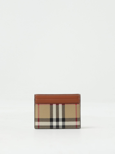 Shop Burberry Sandon Vintage Check Credit Card Holder In Coated Cotton And Leather In Beige