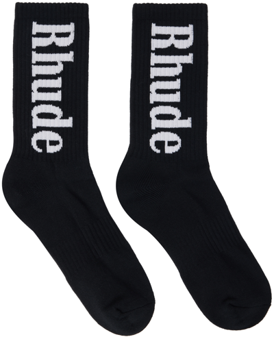 Shop Rhude Black Rh Vertical Socks In Black White