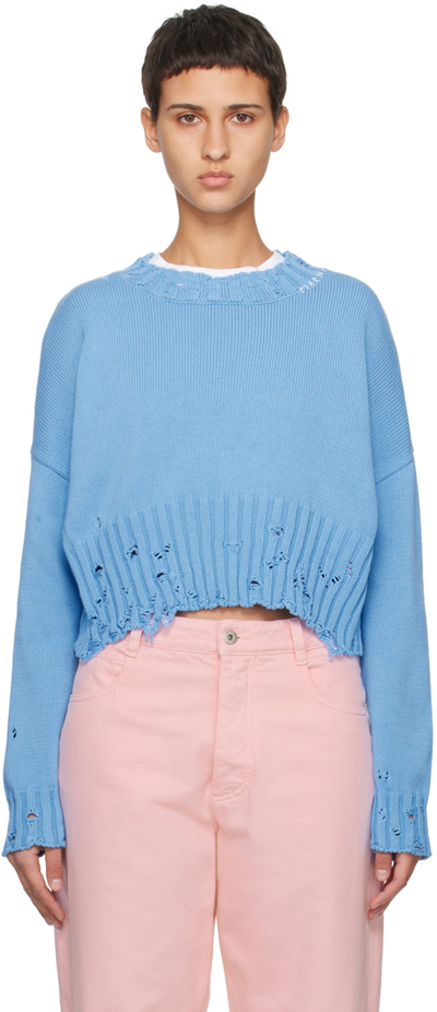 Shop Marni Blue Disheveled Sweater In 00b50 Iris Blue