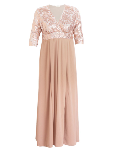 Shop Kiyonna Women's Paris Sequined Pleated Gown In Rose Gold