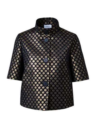 Shop Akris Punto Women's Metallic Polka Dot Jacquard Short-sleeve Jacket In Black Gold