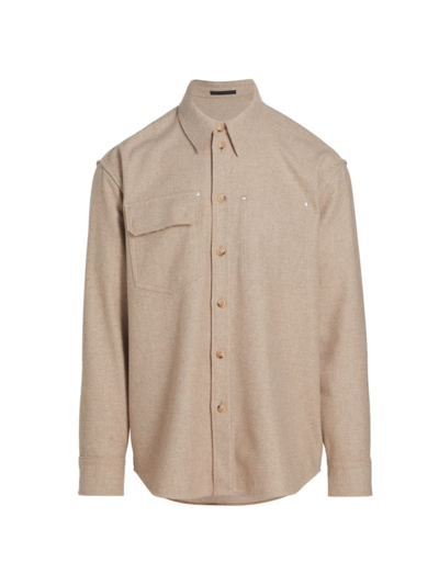 Shop Helmut Lang Men's Chest Pocket Wool-blend Shirt In Beige