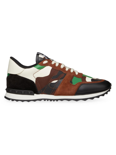 Shop Valentino Men's Camouflage Rockrunner Sneakers In Brown Multicolor