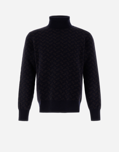 Shop Herno Sweater In Monogram In Blu/brown