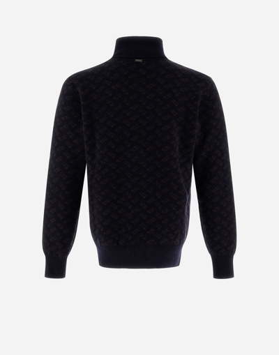 Shop Herno Sweater In Monogram In Blu/brown