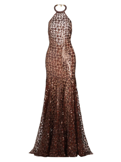 Shop Silvia Tcherassi Women's Terni Sequined Halter Maxi Dress In Bronze Night Bloom