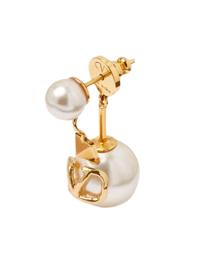 Shop Valentino Women's Vlogo Signature Single Metal Earring With Swarovski Pearls In Gold