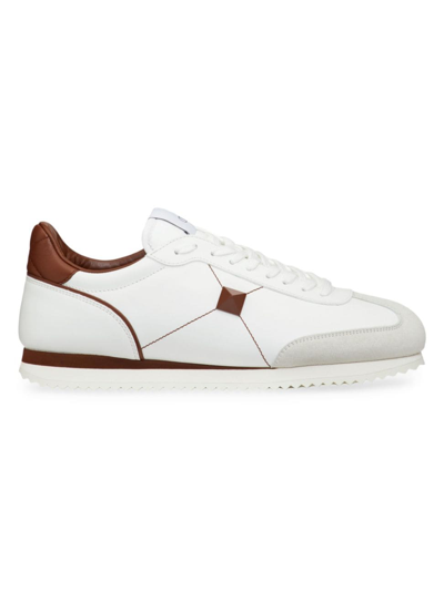 Shop Valentino Men's Stud Around Low-top Calfskin And Nappa Leather Sneakers In White Chocolate Brown