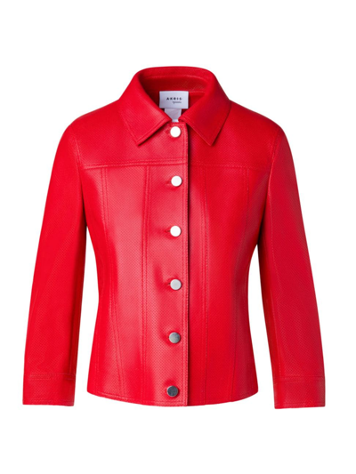 Shop Akris Punto Women's Nappa Leather Trucker Jacket In Red