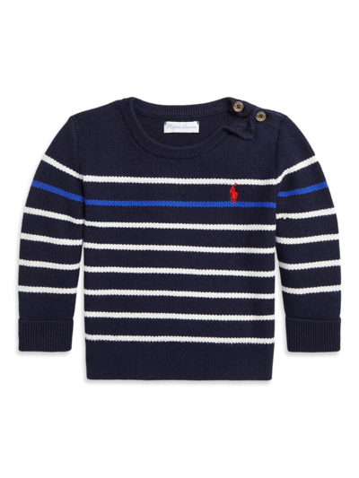 Shop Polo Ralph Lauren Baby Boy's Striped Cotton Crewneck Sweater In Navy Combo