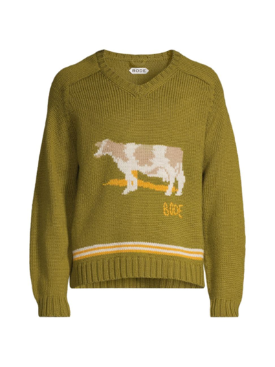 Shop Bode Men's Cattle Wool Sweater In Green