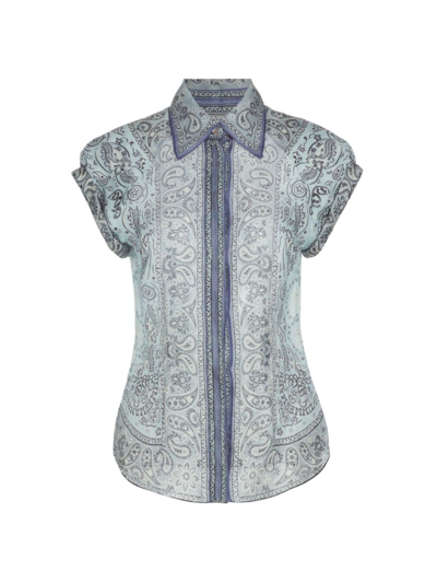 Shop Zimmermann Women's Matchmaker Paisley Linen-silk Button-front Blouse In Blue Bandana