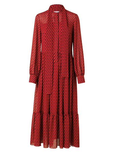 Shop Akris Punto Women's Pelican Dot Tieneck Midi-dress In Red Coral Black