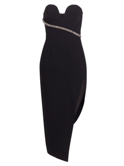 Shop Amanda Uprichard Women's Soirée Rhinestone-embellished Asymmetric Midi-dress In Black