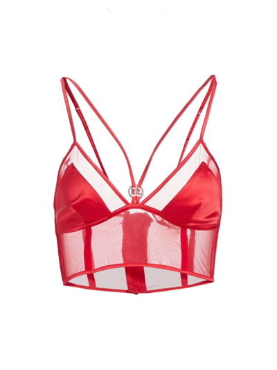 Shop Dolce & Gabbana Women's Logo Hardware Tulle Bra Top In Rosso Lampone