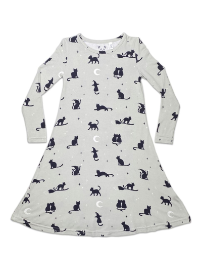 Shop Bellabu Bear Little Girl's & Girl's Black Cat Long-sleeve Dress In Medium Grey
