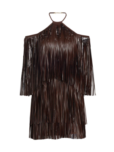 Shop Silvia Tcherassi Women's Vercelli Fringe Halter Minidress In Brown