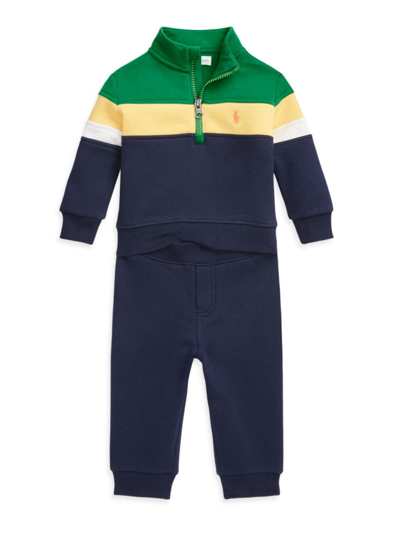 Shop Polo Ralph Lauren Baby Boy's Fleece Quarter-zip & Joggers Set In Preppy Green