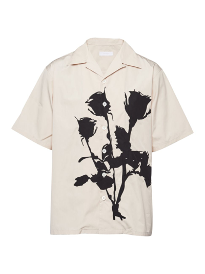 Shop Prada Men's Short-sleeved Cotton Shirt In Beige Khaki