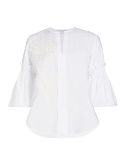 Shop Silvia Tcherassi Women's Wenda Floral Embroidered Cotton Blouse In White
