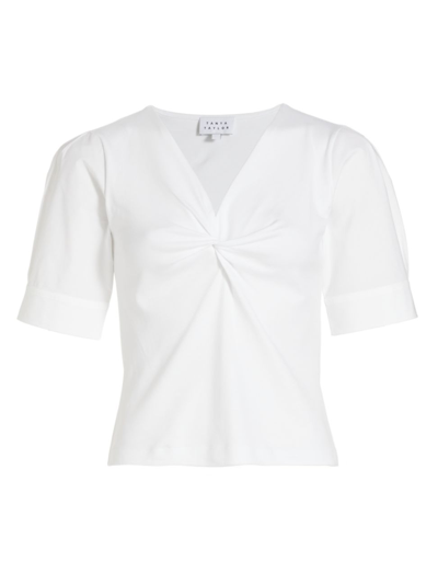 Shop Tanya Taylor Women's Ronelle Twisted V-neck Blouse In Optic White