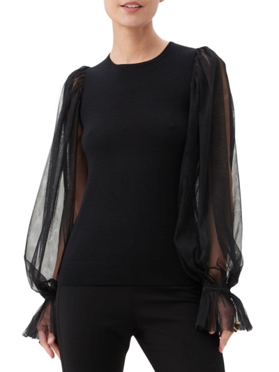 Shop Trina Turk Women's Rhea Semi-sheer Wool Sweater In Black