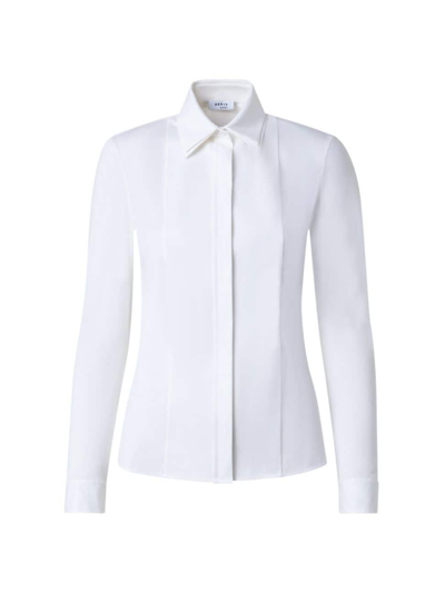 Shop Akris Punto Women's Cotton-blend Long-sleeve Blouse In Cream