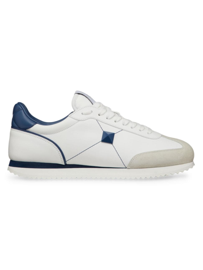 Shop Valentino Men's Stud Around Low-top Calfskin And Nappa Leather Sneakers In White Blue