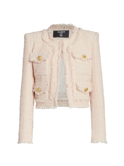 Shop Balmain Women's Tweed Cotton-blend Jacket In Beige Rose